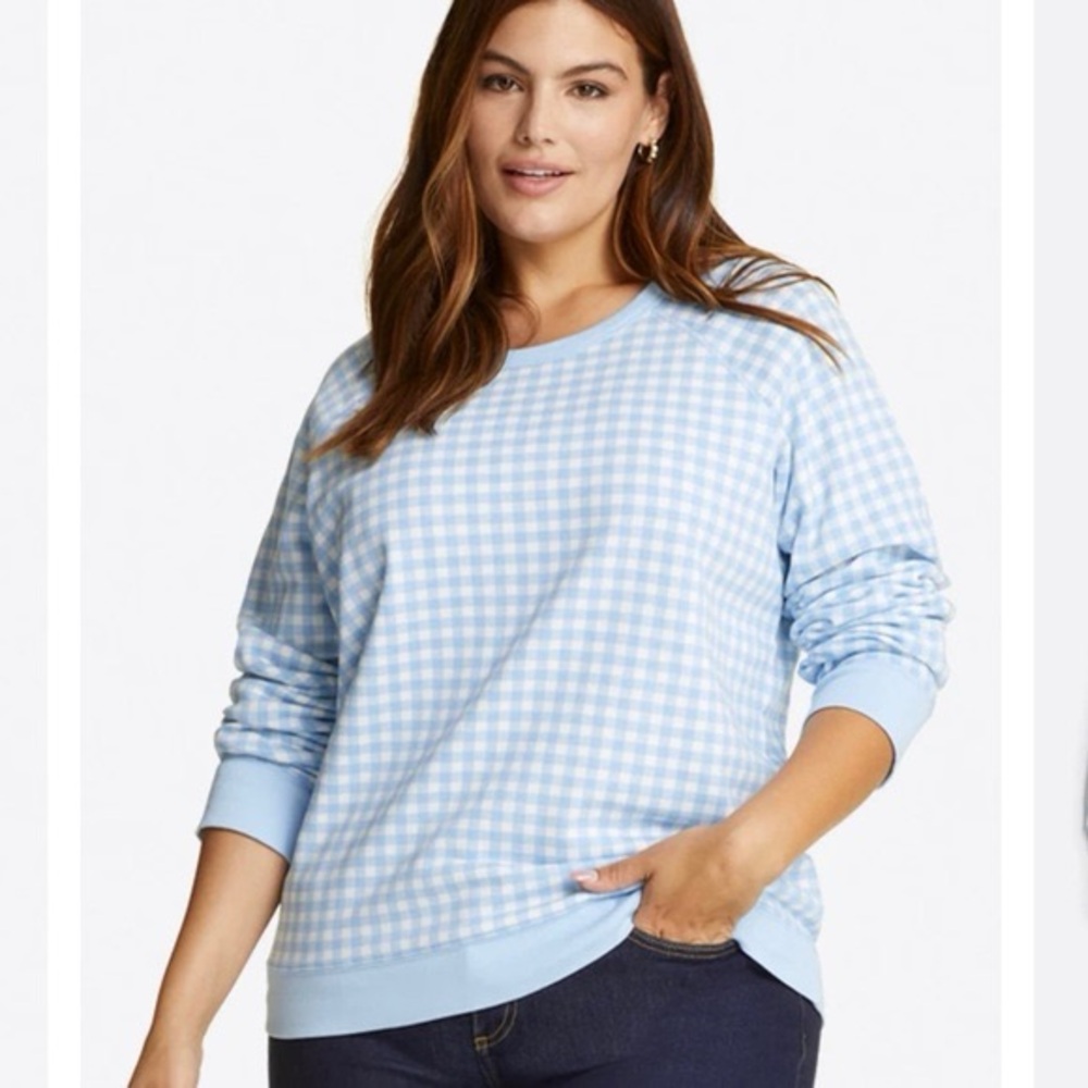 Draper James Natalie Blue and White Gingham Preppy Southern Sweatshirt, Size XS